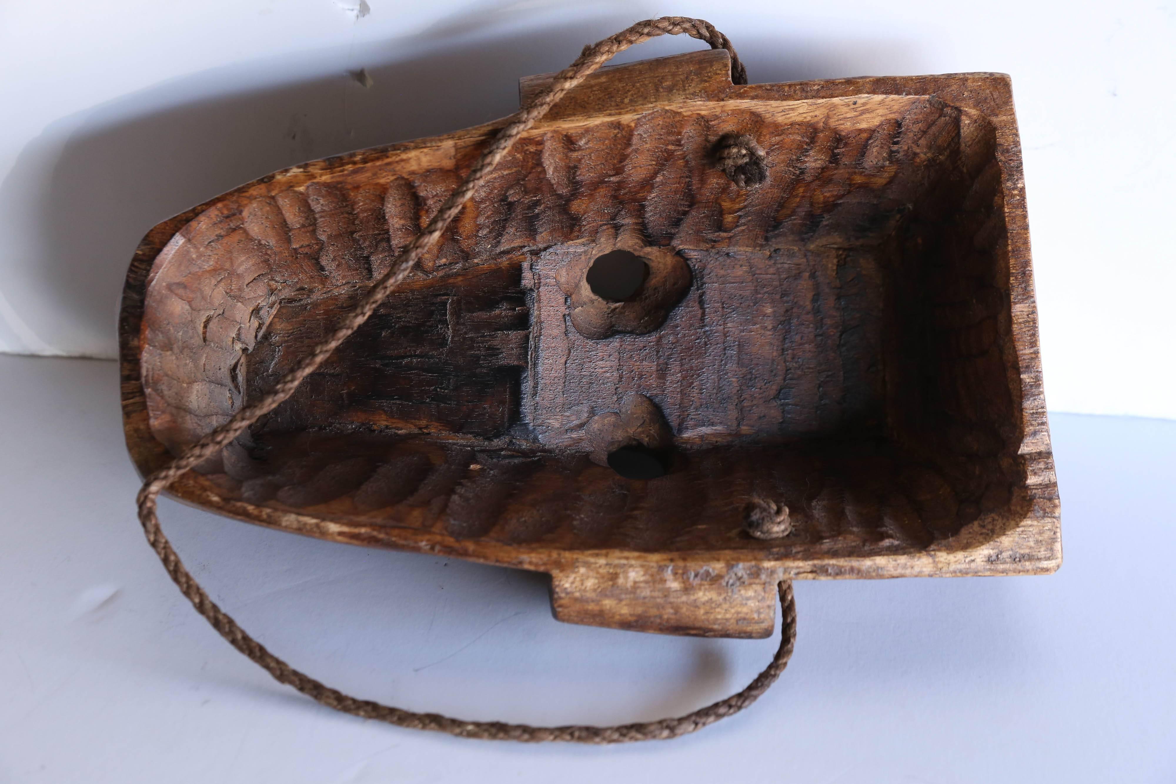 Folk Art Early 20th Century Solid Wood Hand-Carved Mask from Nepal