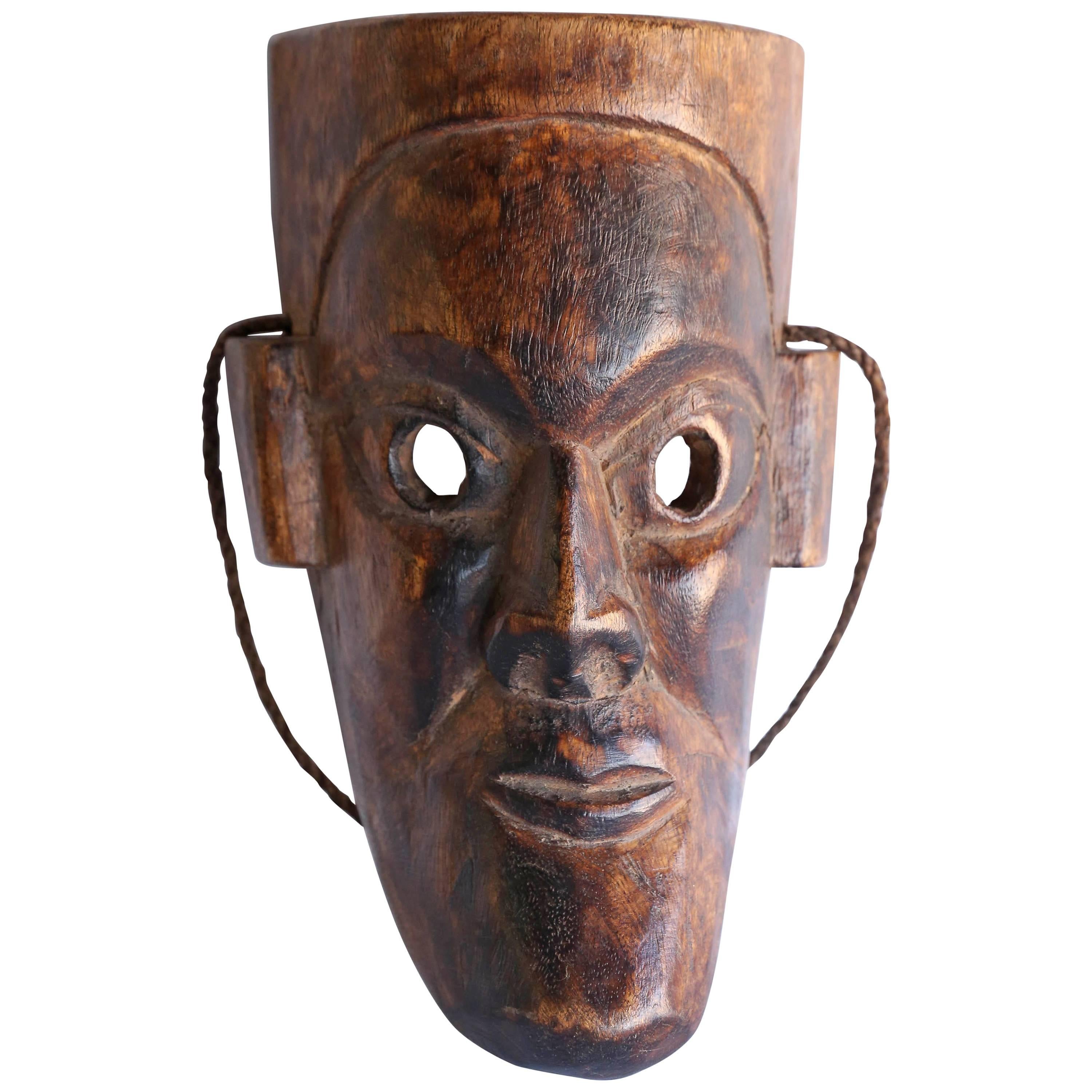 Early 20th Century Solid Wood Hand-Carved Mask from Nepal