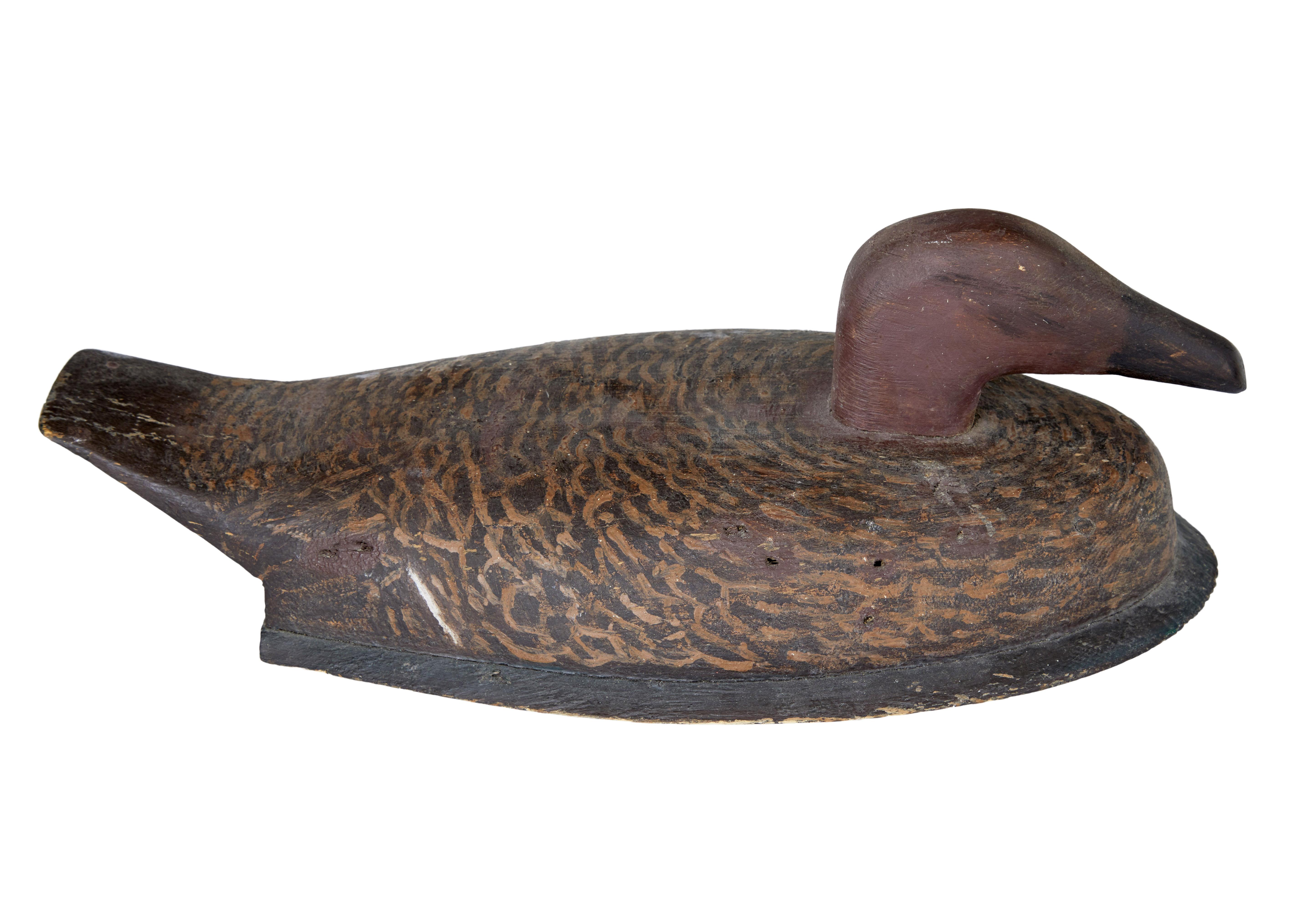 Edwardian Early 20th Century Solid Wood Hand Painted Decoy Duck