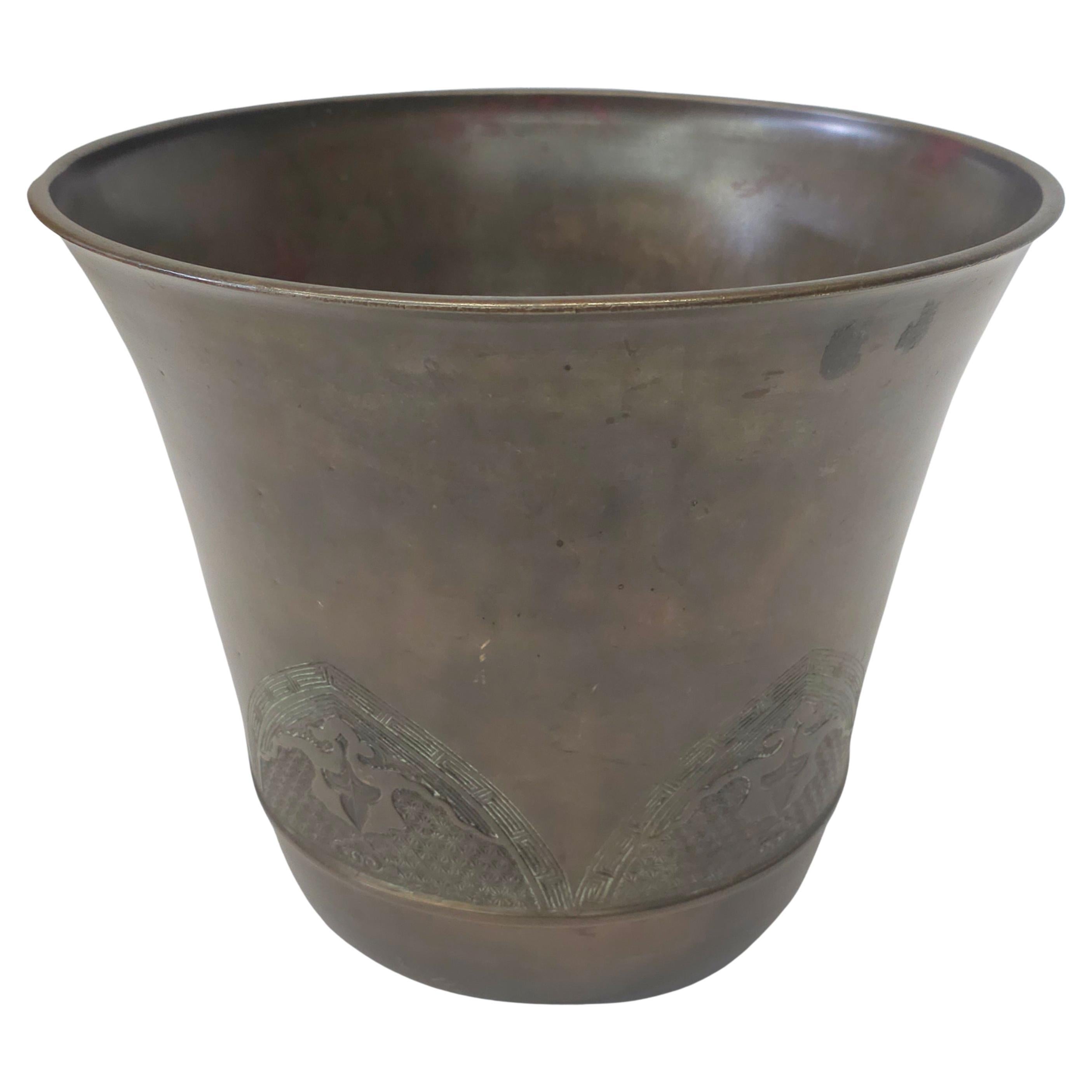 Early 20th Century South East Asian Etched Bronze Planter Jardiniere