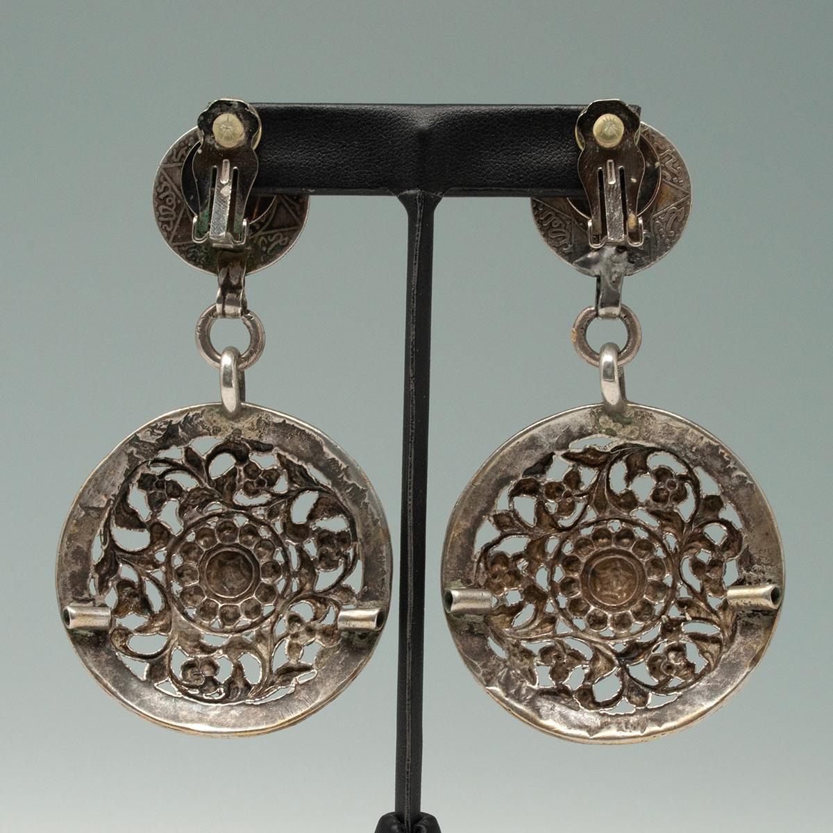Artisan Early 20th Century South Indian Silver Charm Earrings by Jewels For Sale