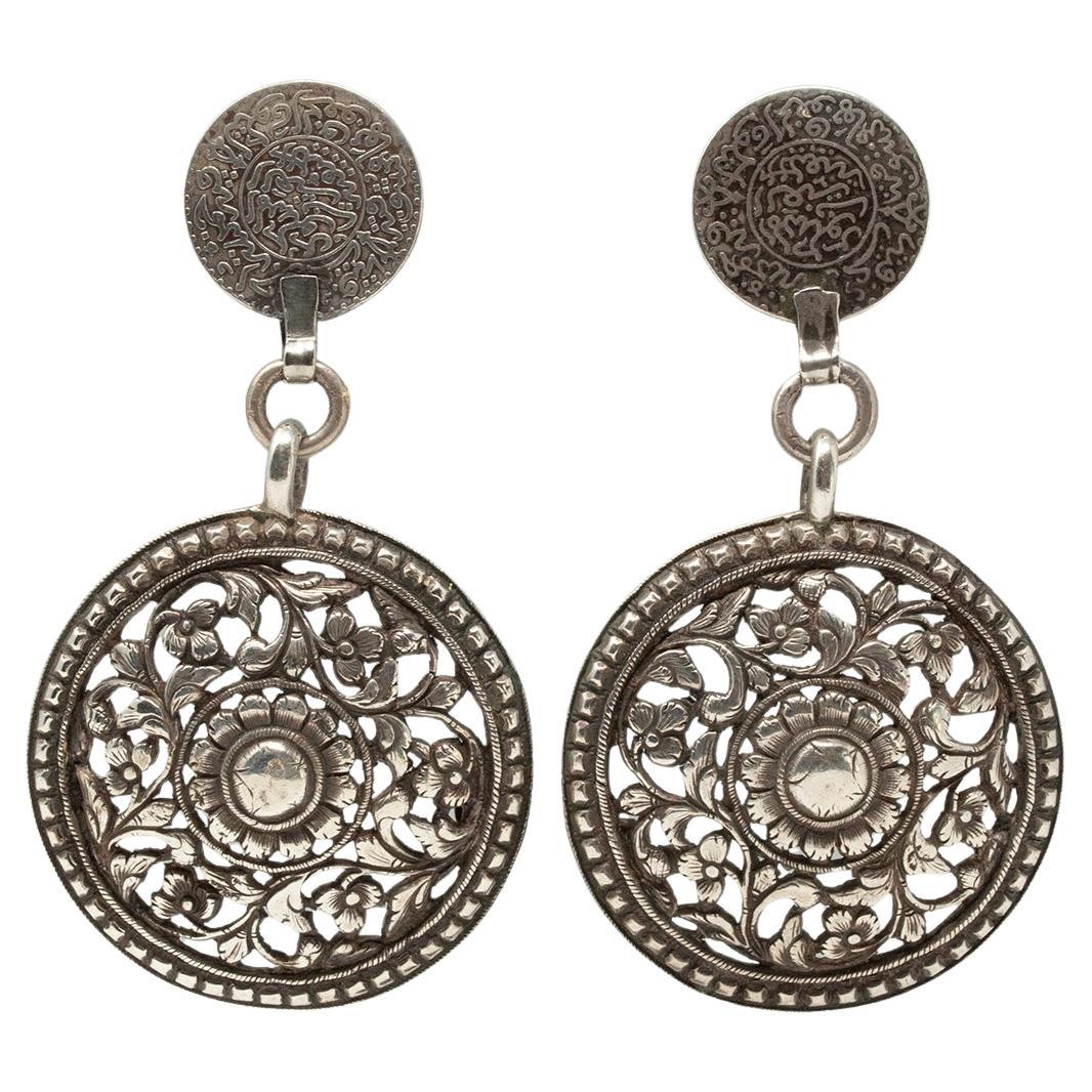Early 20th Century South Indian Silver Charm Earrings by Jewels For Sale