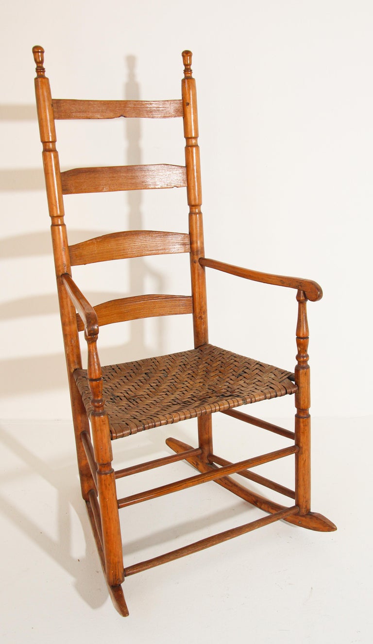 Shaker Early 20th Century South West Ladder High Back Rocking Chair For Sale