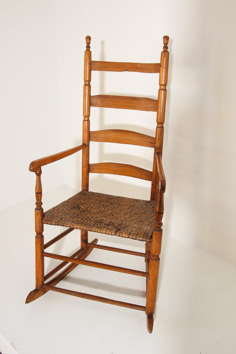 Hand-Crafted Early 20th Century South West Ladder High Back Rocking Chair For Sale