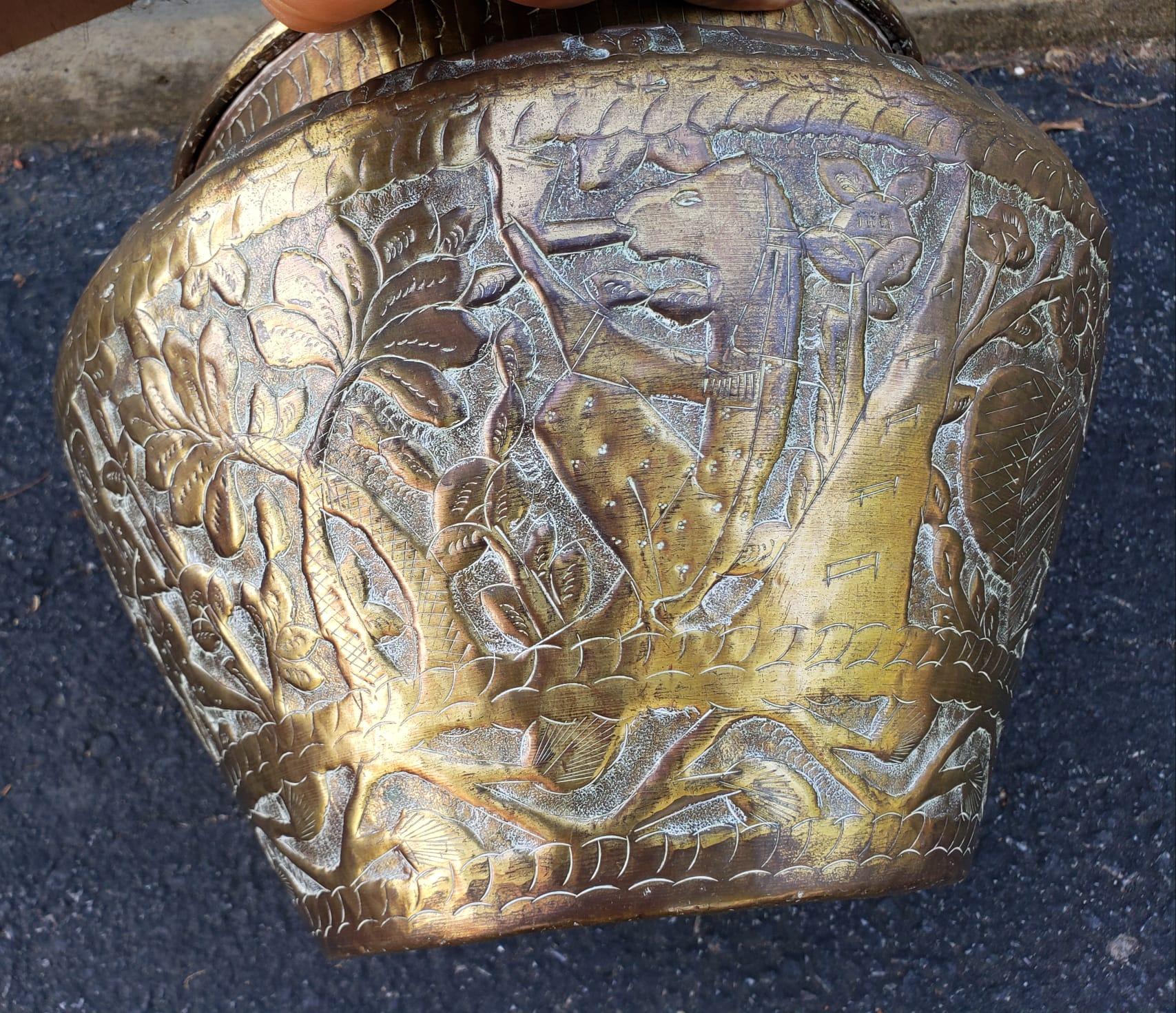 Anglo-Indian Early 20th Century  Southeast Asian Hammered and Embossed Brass Jardinière For Sale