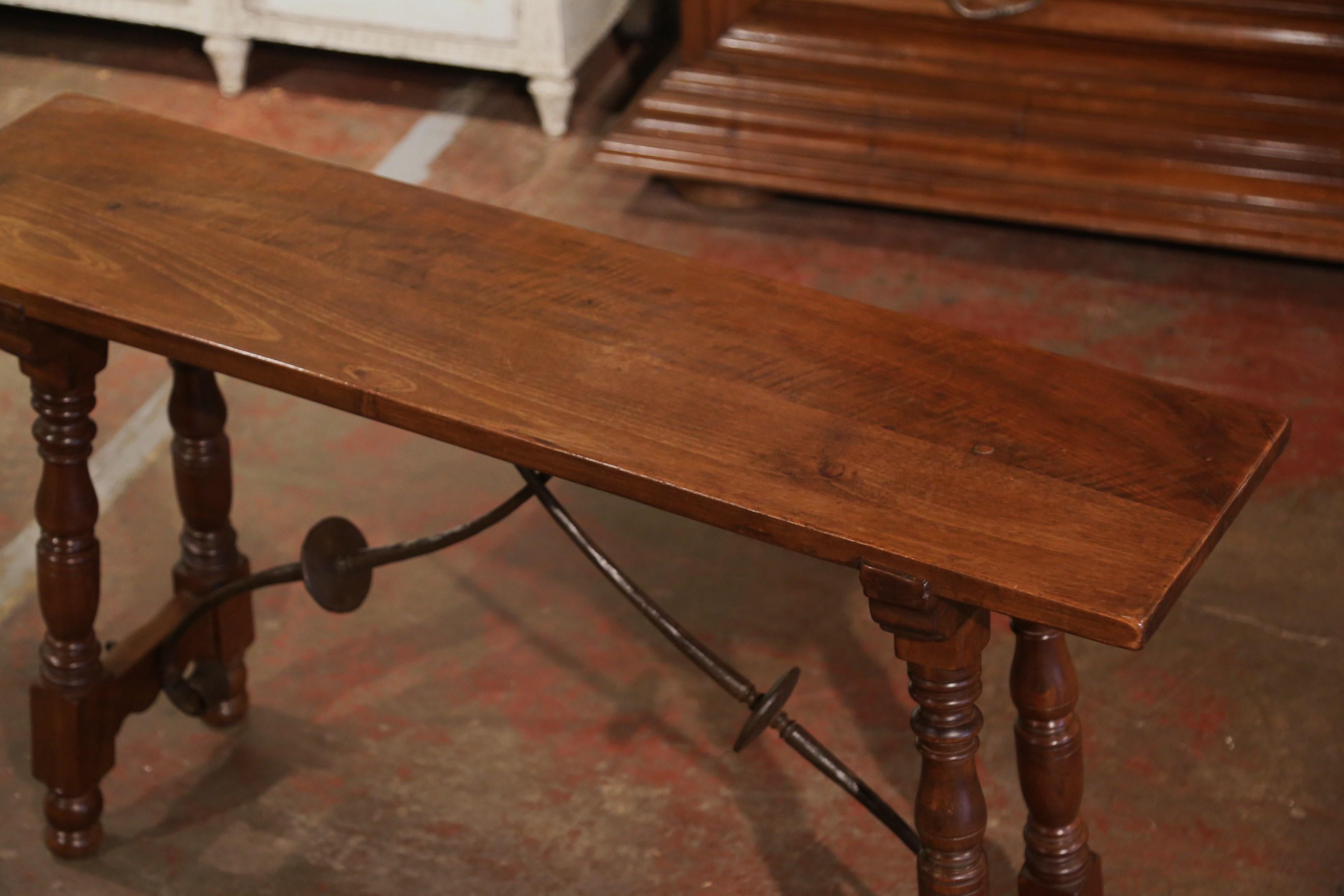 Louis XIII Early 20th Century Spanish Baroque Carved Walnut and Iron Console Table