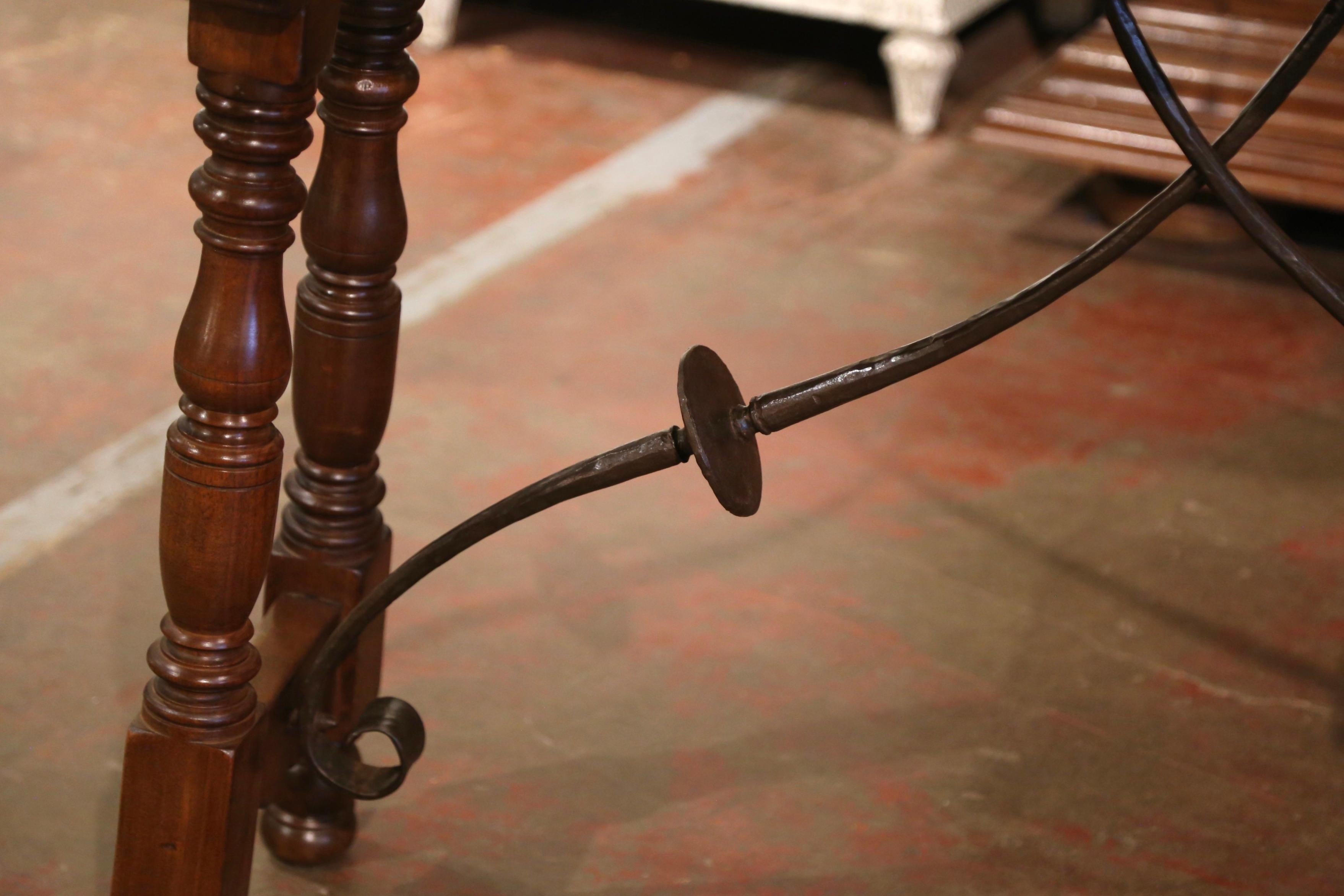 Wrought Iron Early 20th Century Spanish Baroque Carved Walnut and Iron Console Table