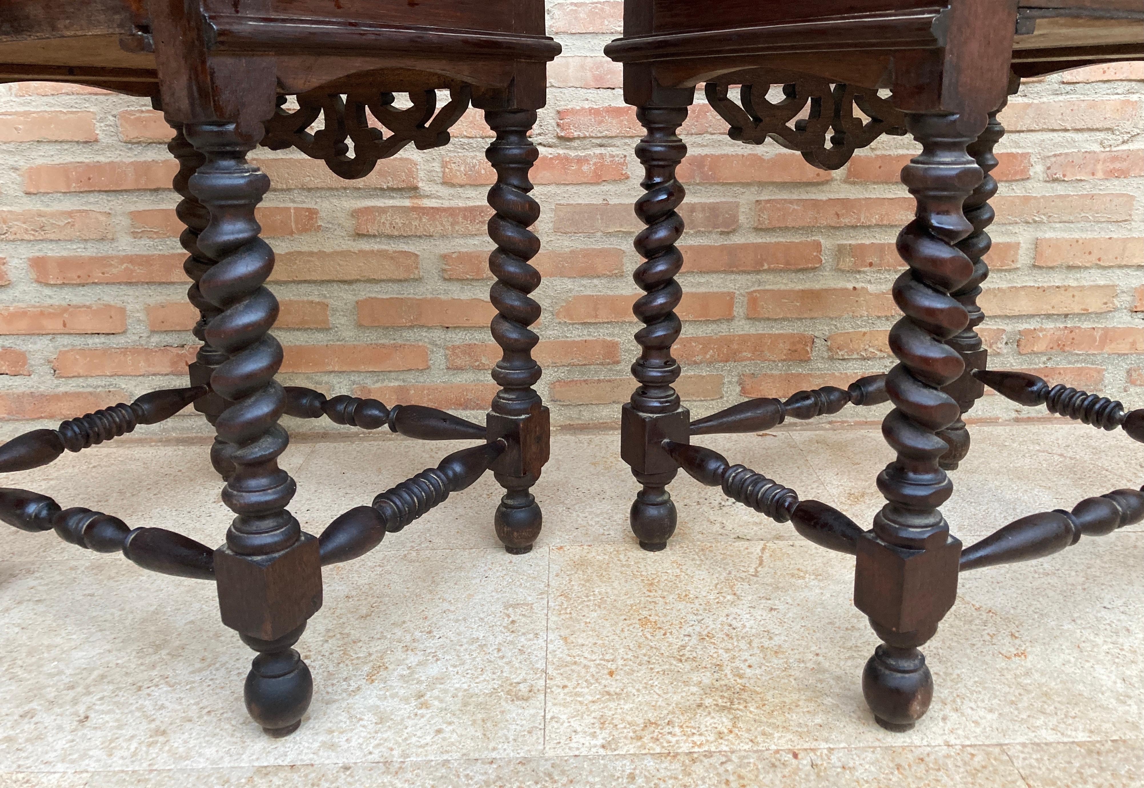 Early 20th Century Spanish Baroque Style Chestnut & Porcelain Nightstands with O 8