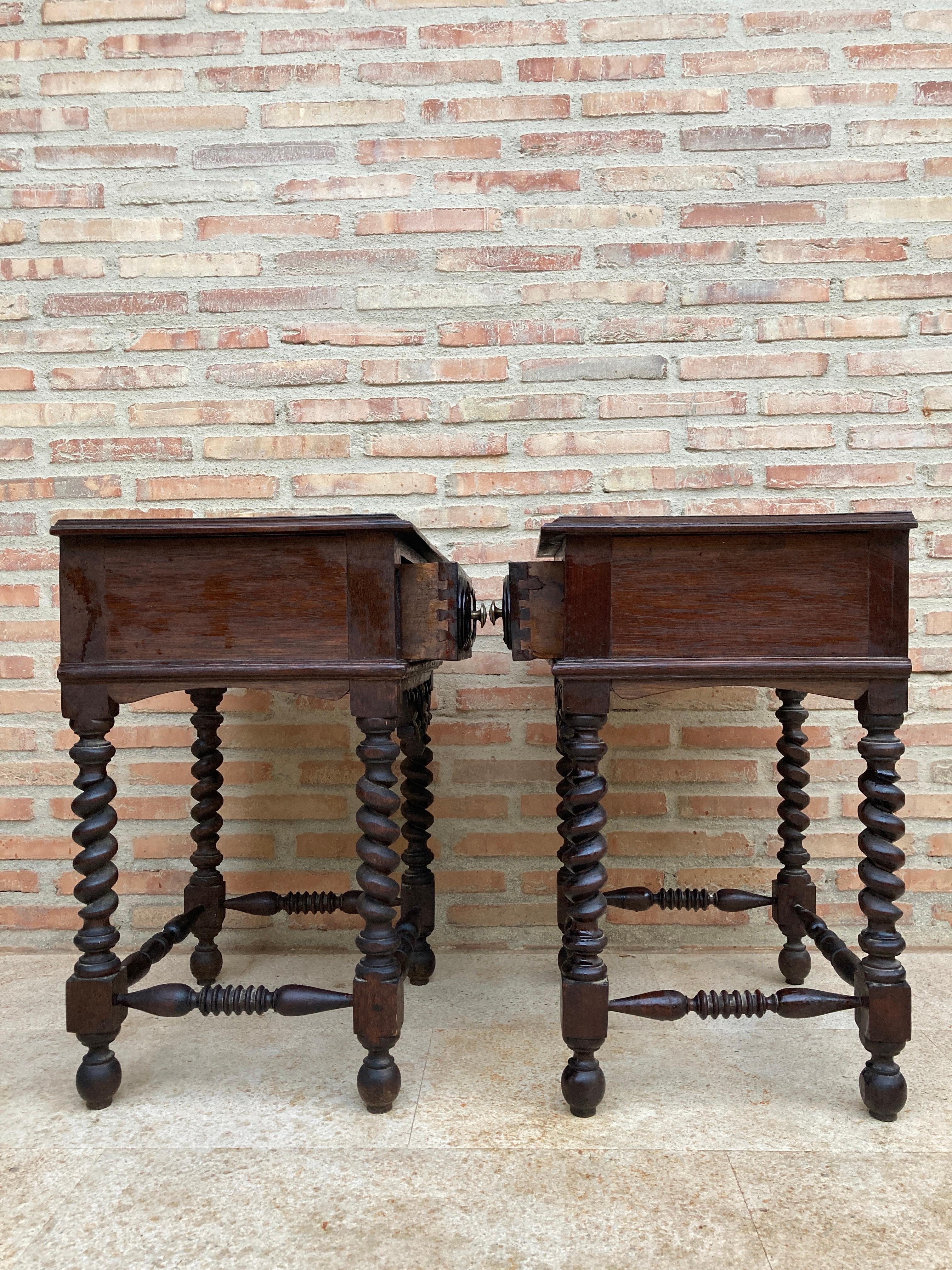 Early 20th Century Spanish Baroque Style Chestnut & Porcelain Nightstands with O 3