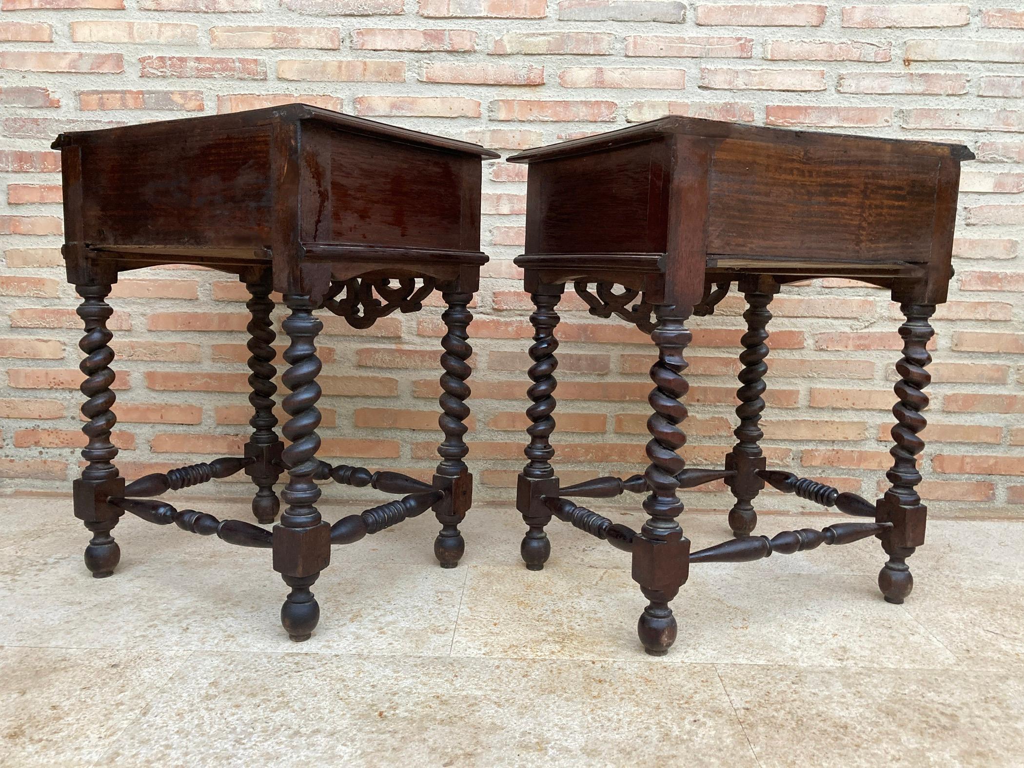 Early 20th Century Spanish Baroque Style Chestnut & Porcelain Nightstands with O 4