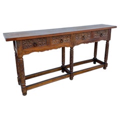 Early 20th Century Spanish Baroque Style Hardwood Console Table, 1930s
