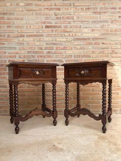 Early 20th-Century Spanish Baroque Style Walnut Nightstands with One Drawer and