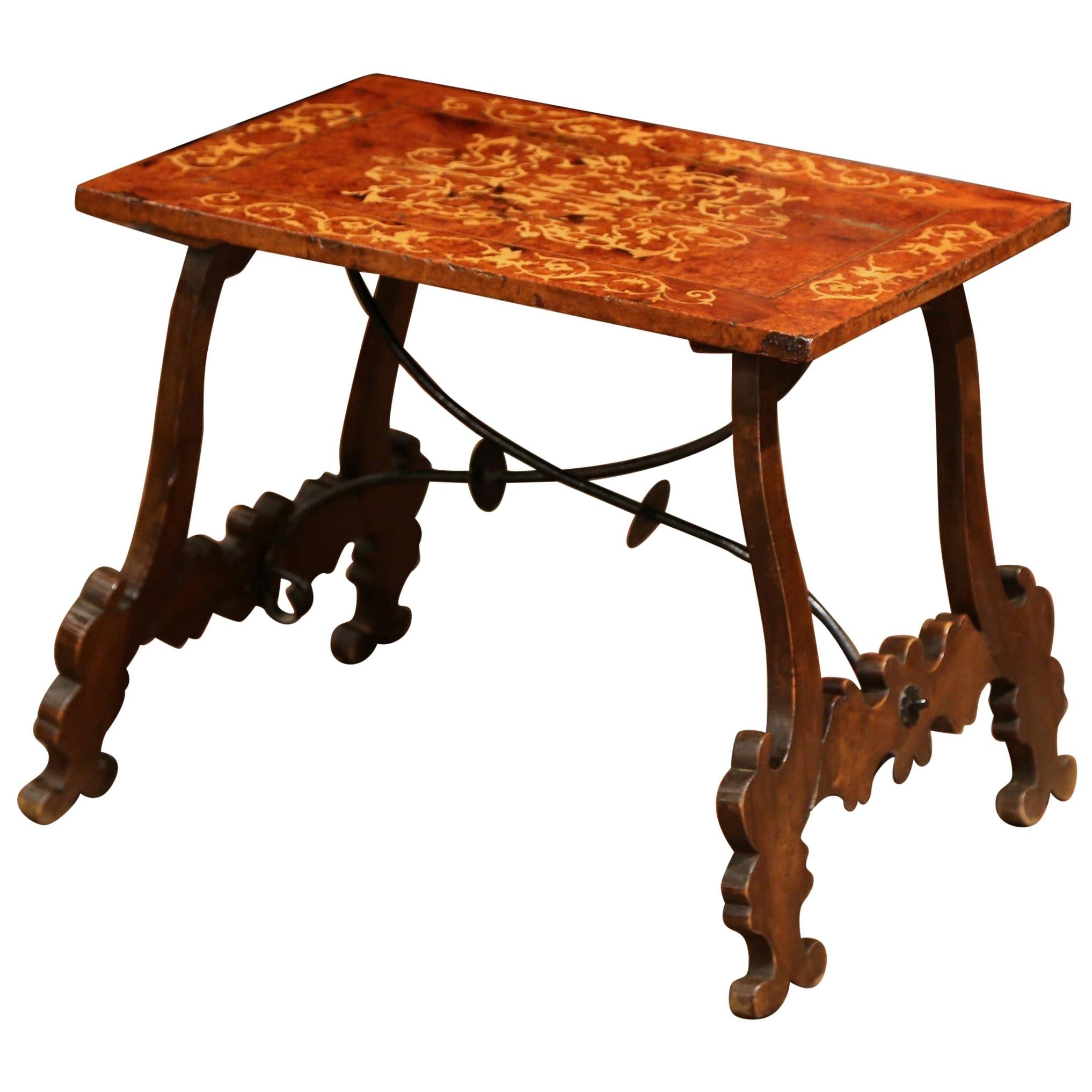 Early 20th Century Spanish Carved Burl Walnut and Marquetry Coffee Table