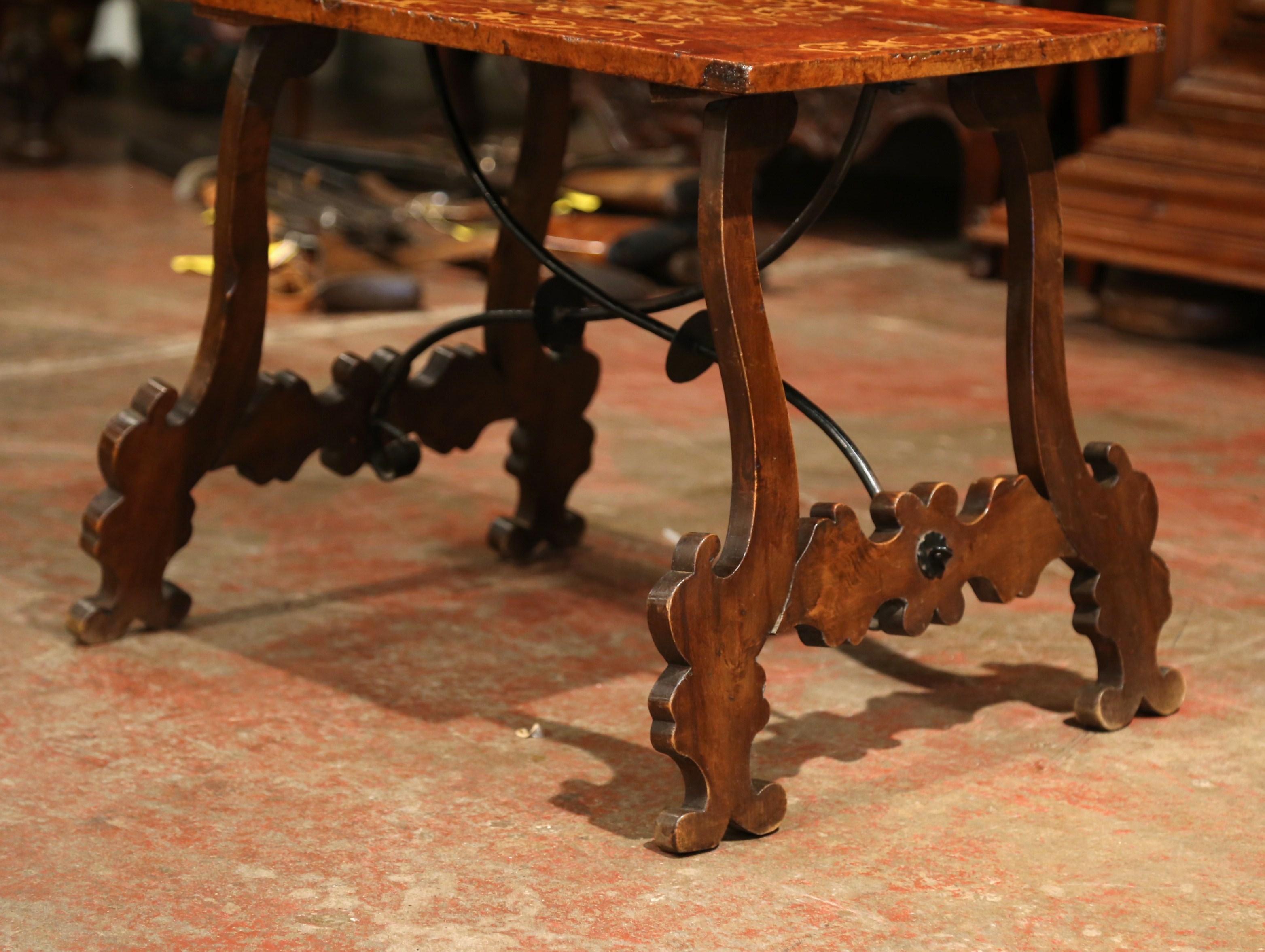 Hand-Carved Early 20th Century Spanish Carved Burl Walnut and Marquetry Coffee Table