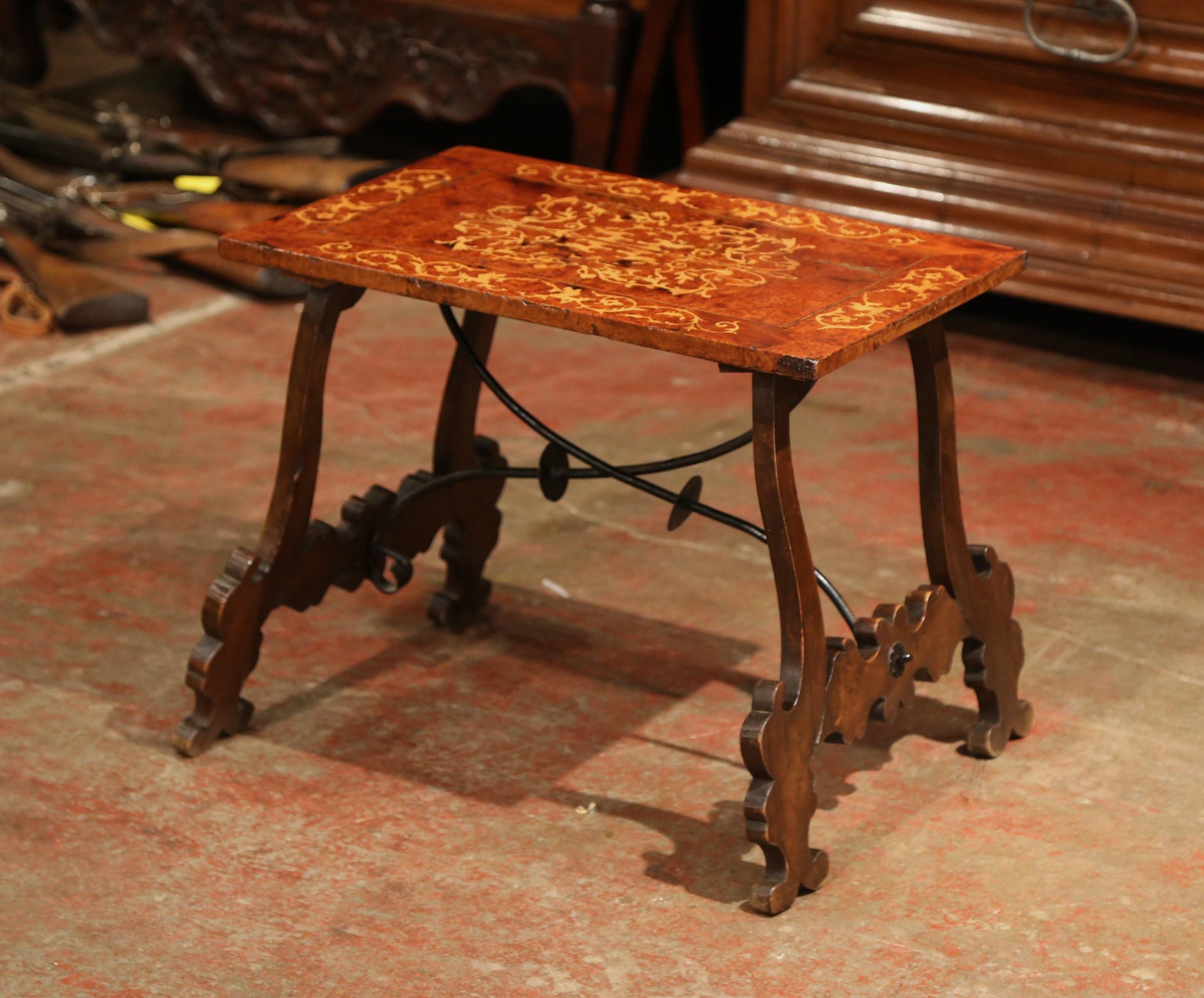 Wrought Iron Early 20th Century Spanish Carved Burl Walnut and Marquetry Coffee Table