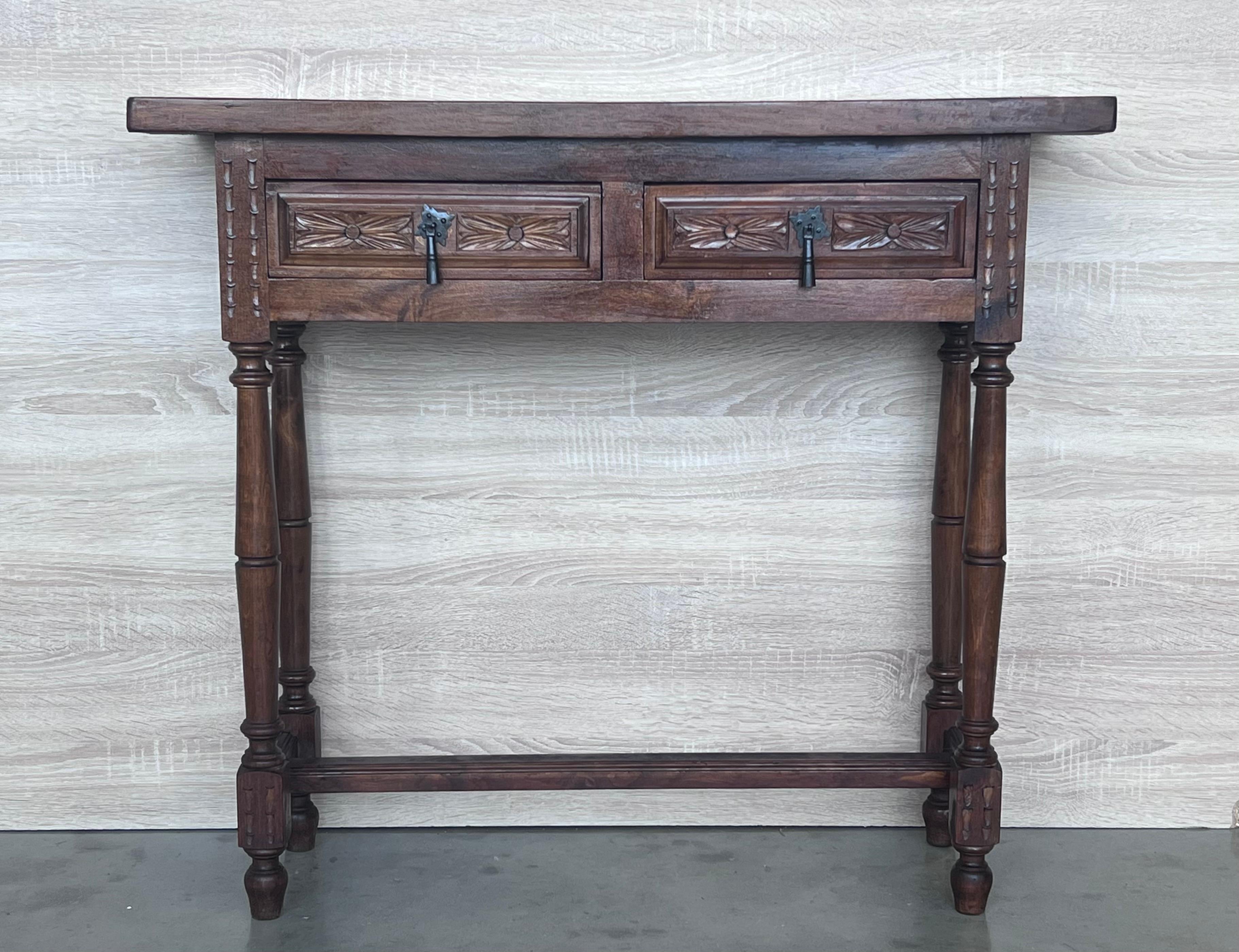 Baroque Early 20th Century Spanish Carved Console Table with Fluted Legs