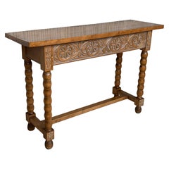 Antique Early 20th Century Spanish Carved Console Table with Turned Legs