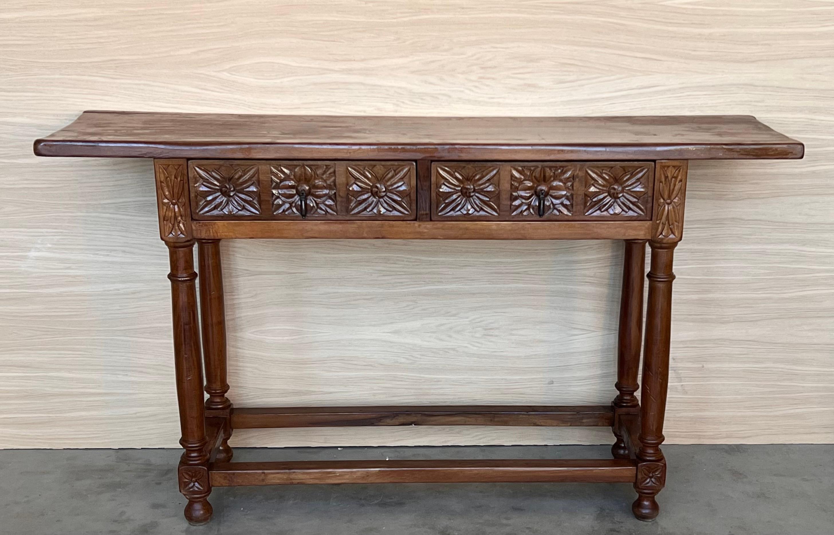 Baroque Early 20th Century Spanish Carved Console Table with Two drawers For Sale