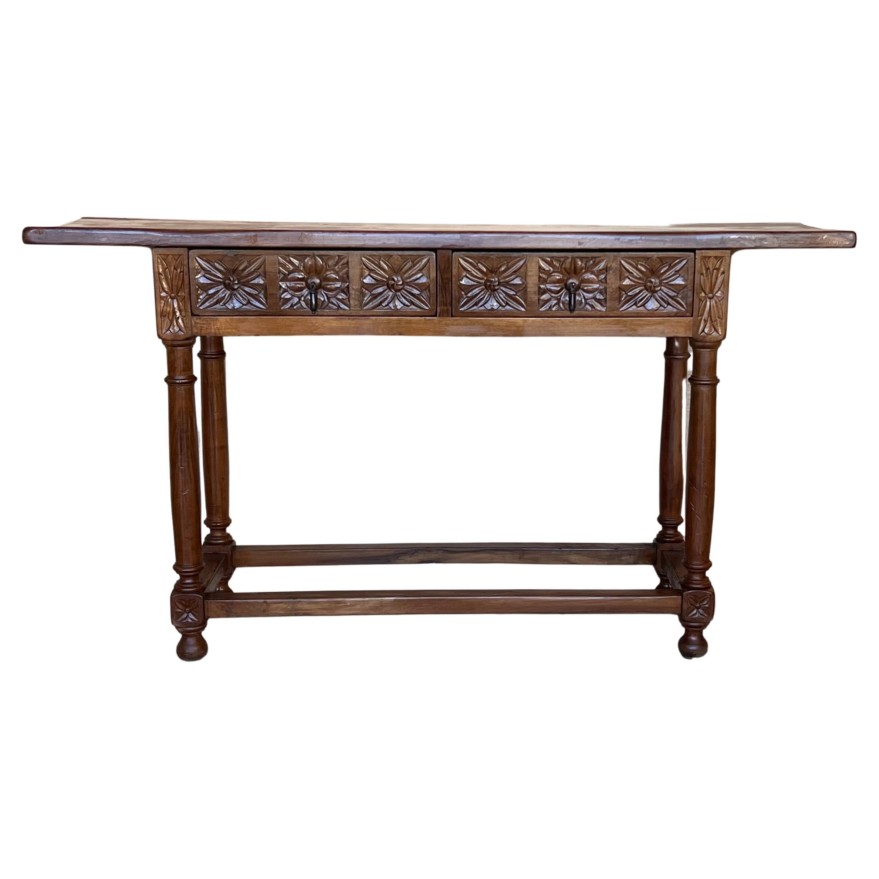 Early 20th Century Spanish Carved Console Table with Two drawers