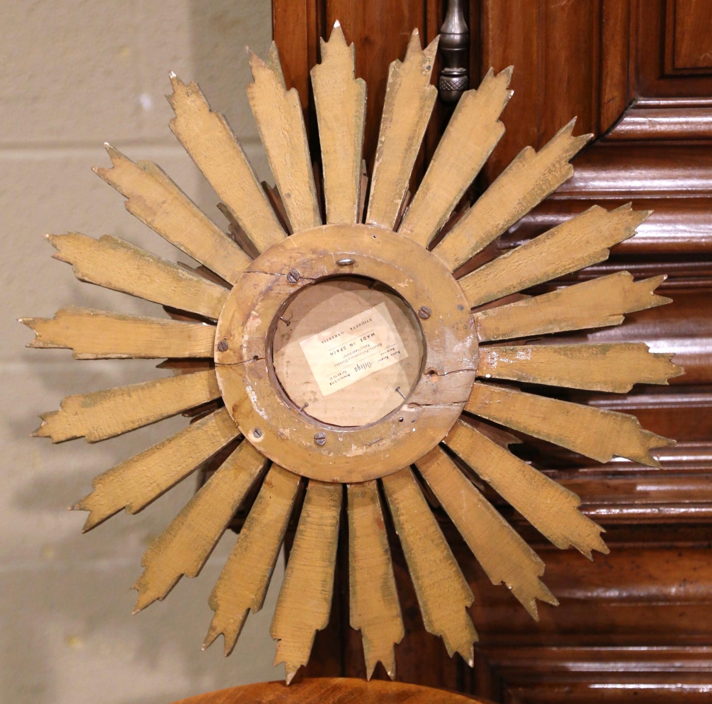 Early 20th Century Spanish Carved Giltwood and Painted Sunburst Mirror 3