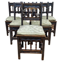 Early 20th Century Spanish Carved Oak Dining Chairs, Set of 6