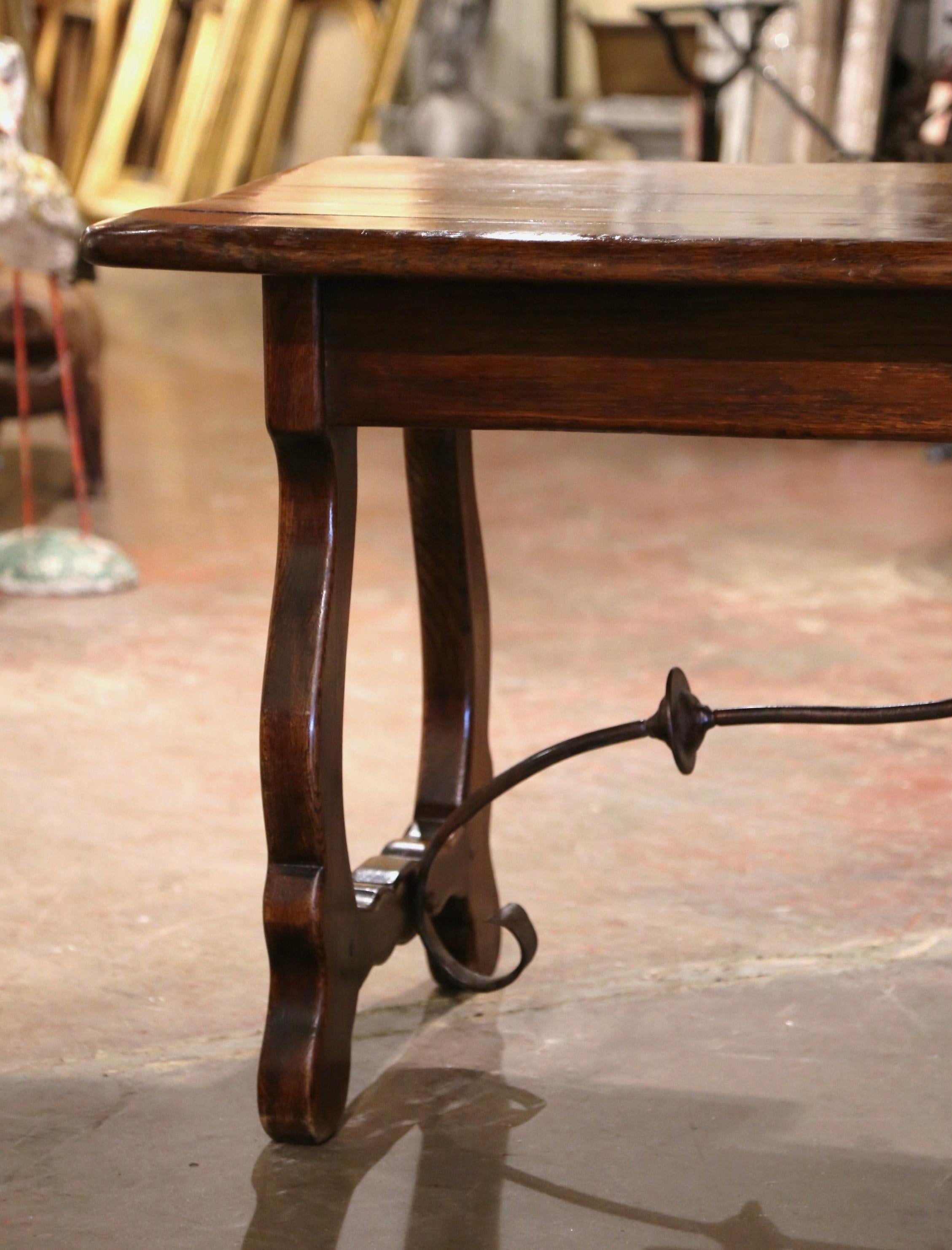 Early 20th Century Spanish Carved Oak Writing Table Desk with Iron Stretcher 9