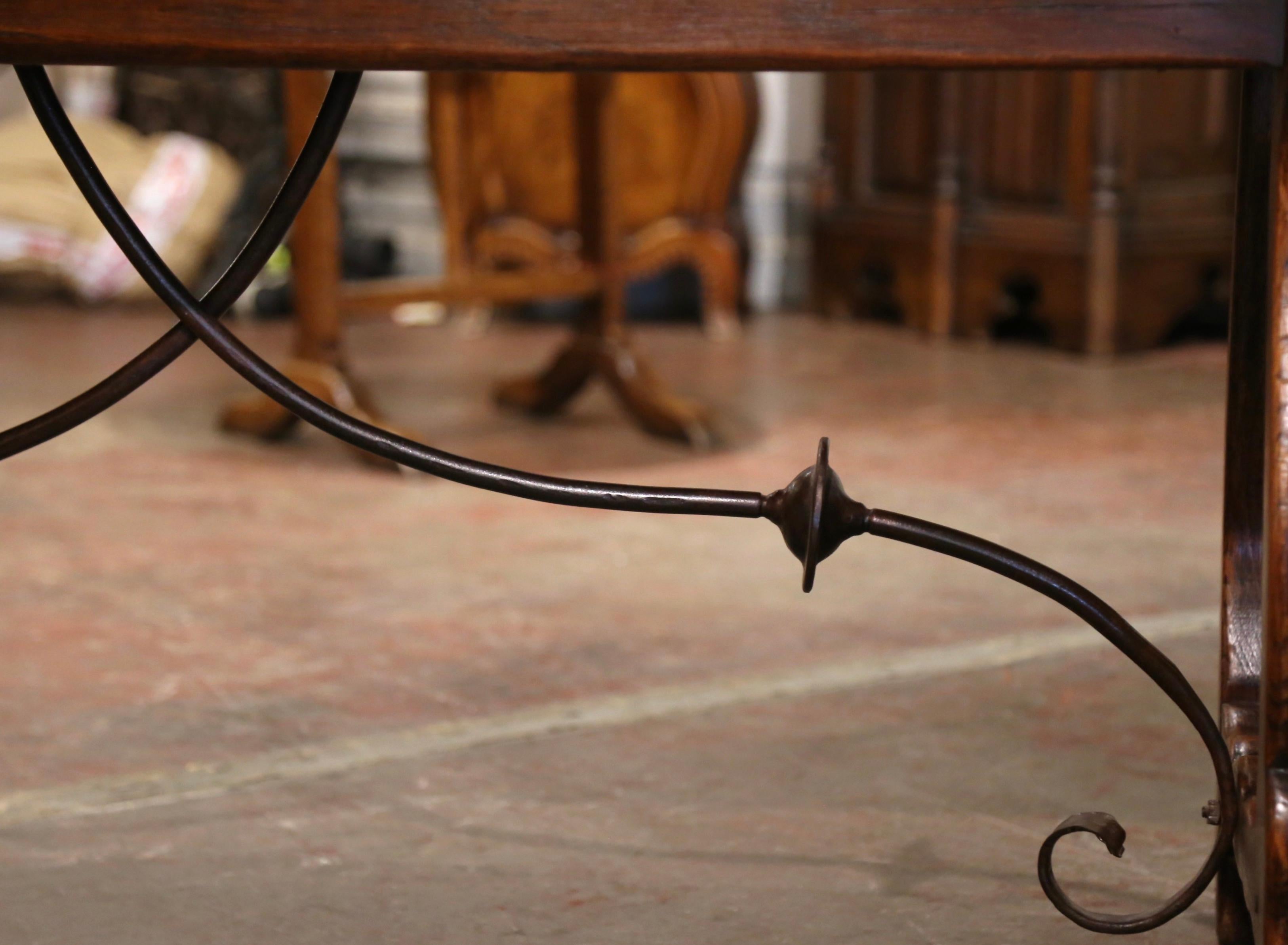 Early 20th Century Spanish Carved Oak Writing Table Desk with Iron Stretcher 10
