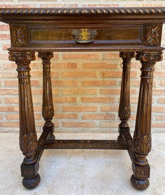 Early 20th Century Spanish Carved Walnut Side Table with One Drawer, 1940s