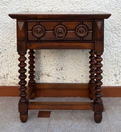 Early 20th Century Spanish Carved Wood End Table Or Nightstand With One Dra