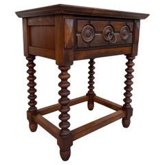 Early 20th Century Spanish Carved Wood End Table Or Nightstand With One Dra