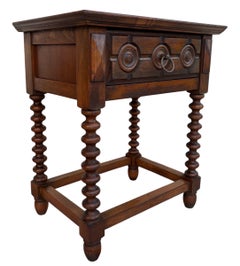 Early 20th Century Spanish Carved Wood End Table Or Nightstand With One Dra