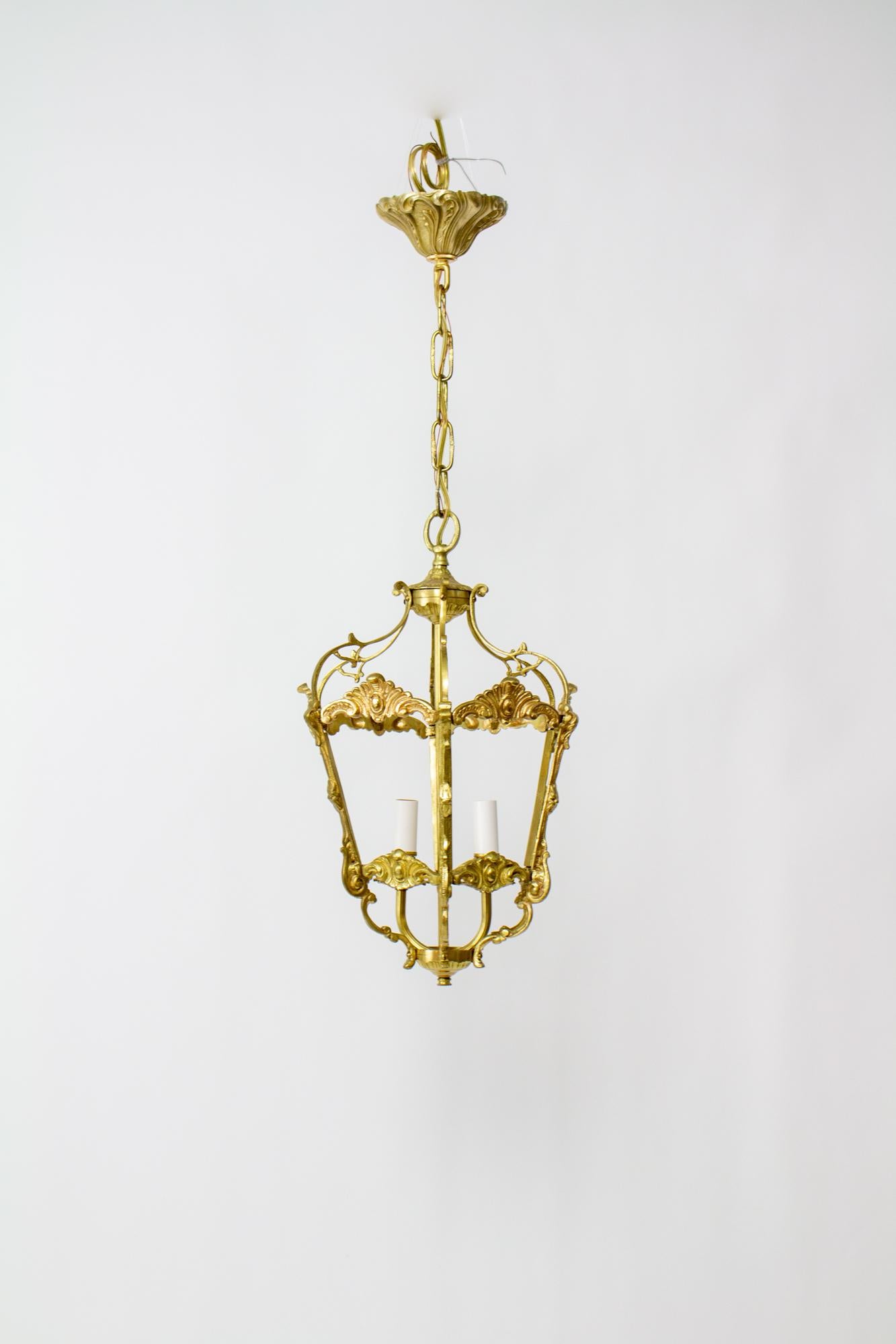 Rococo Early 20th Century Spanish Cast Brass Lantern For Sale