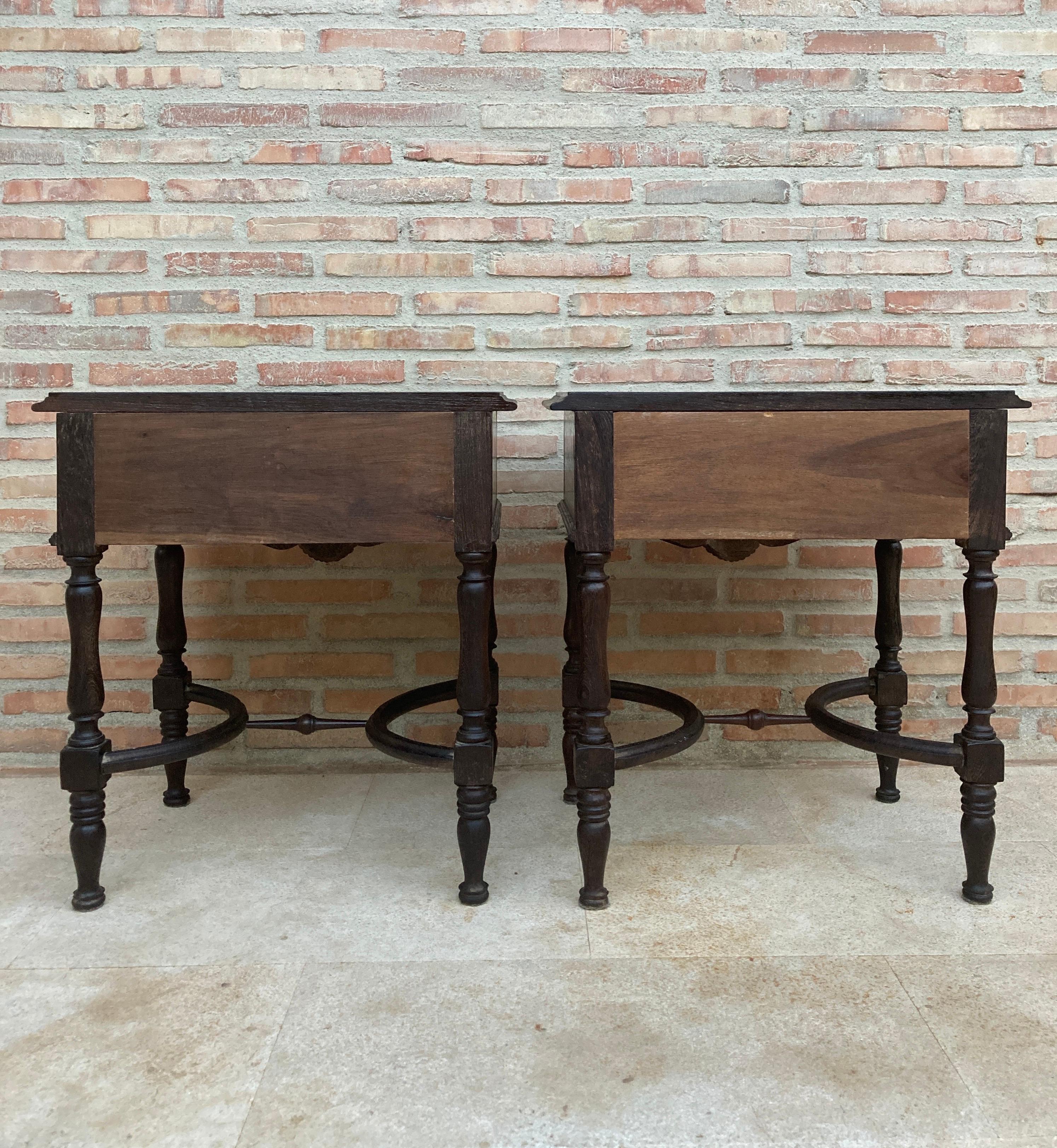 Early 20th Century Spanish Chestnut Nightstands with One Drawer and Metal Hardwa 6