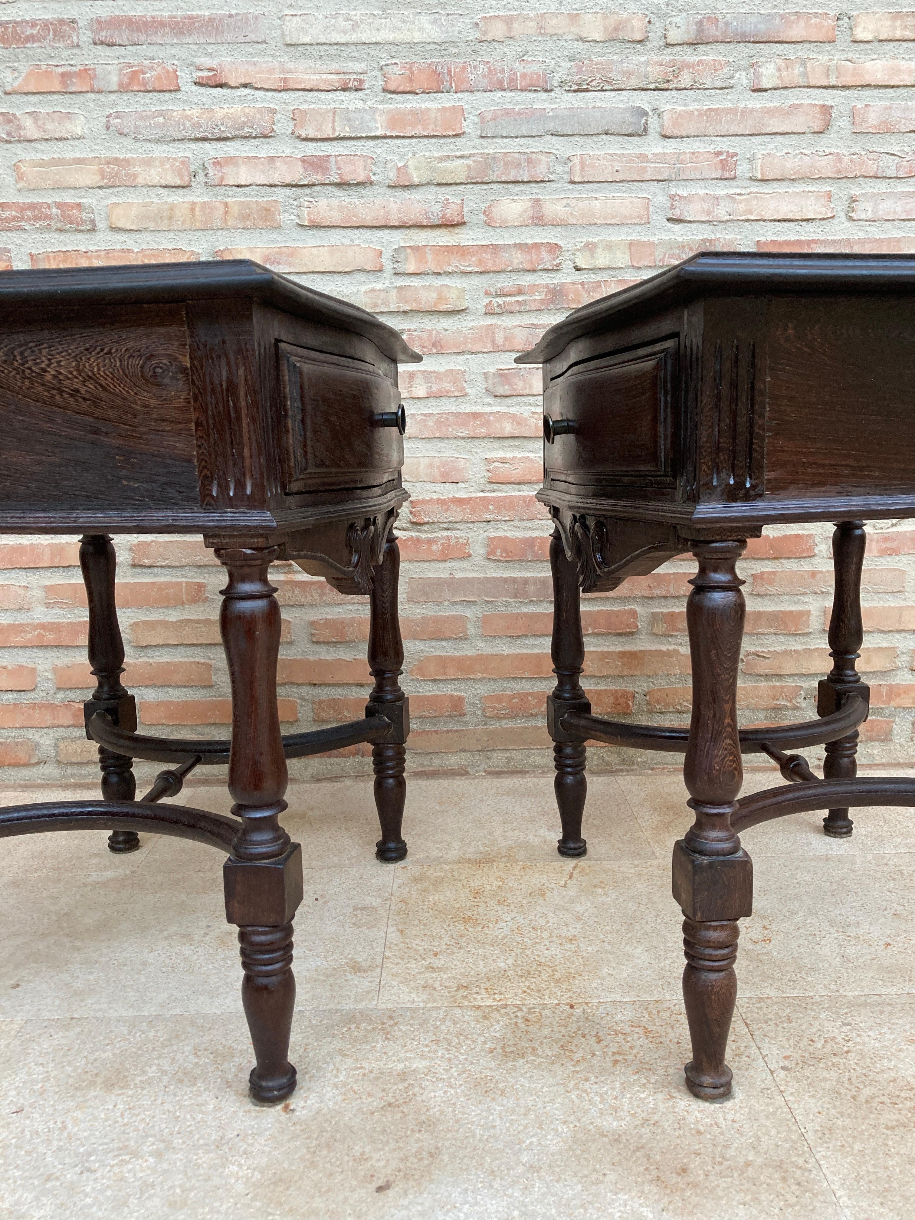 Early 20th Century Spanish Chestnut Nightstands with One Drawer and Metal Hardwa 9
