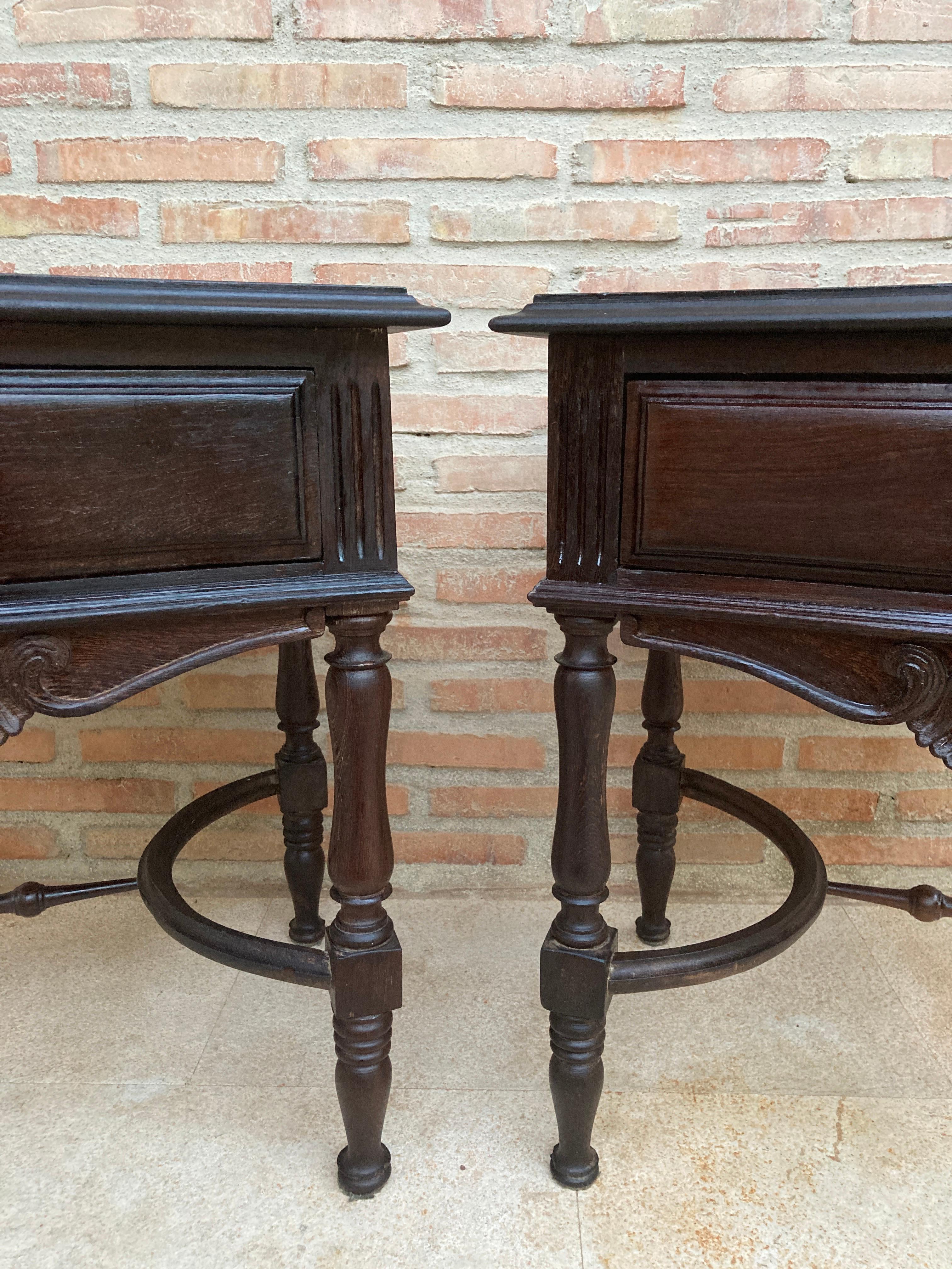 Early 20th Century Spanish Chestnut Nightstands with One Drawer and Metal Hardwa 10