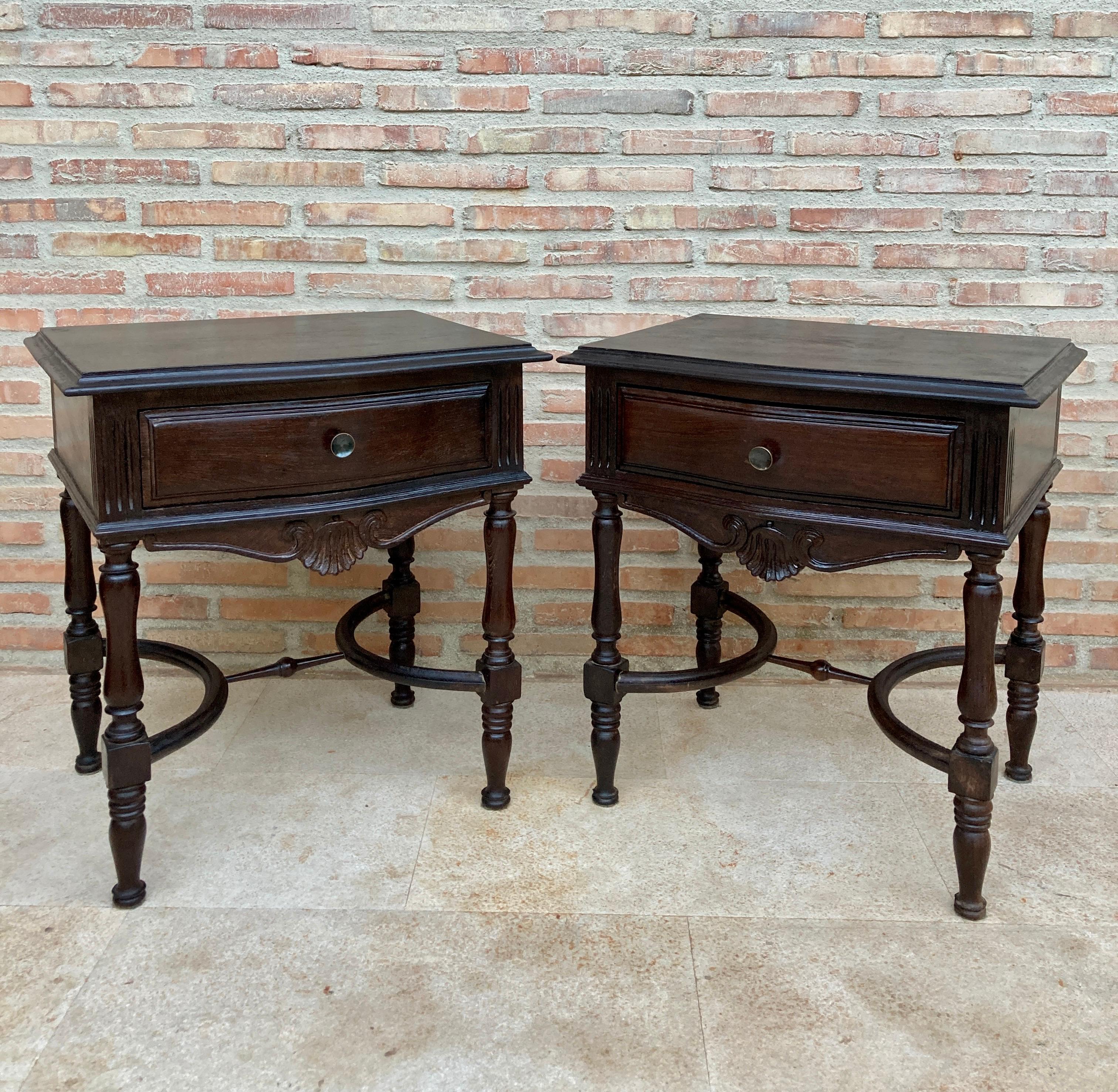 Early 20th Century Spanish Chestnut Nightstands with One Drawer and Metal Hardwa 1