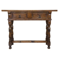Spanischer Konsolentisch des frühen 20. Jahrhunderts mit 2 Schubladen und gedrechselten Beinen