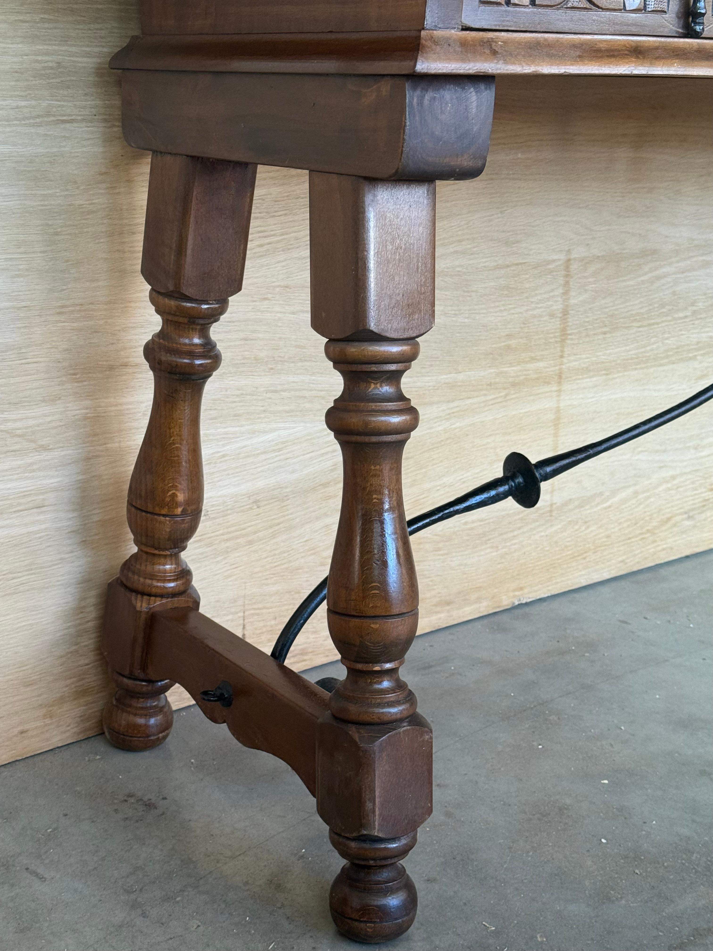 Early 20th Century Spanish Fold Out Console Table with Iron Stretcher & 3 Drawer For Sale 7