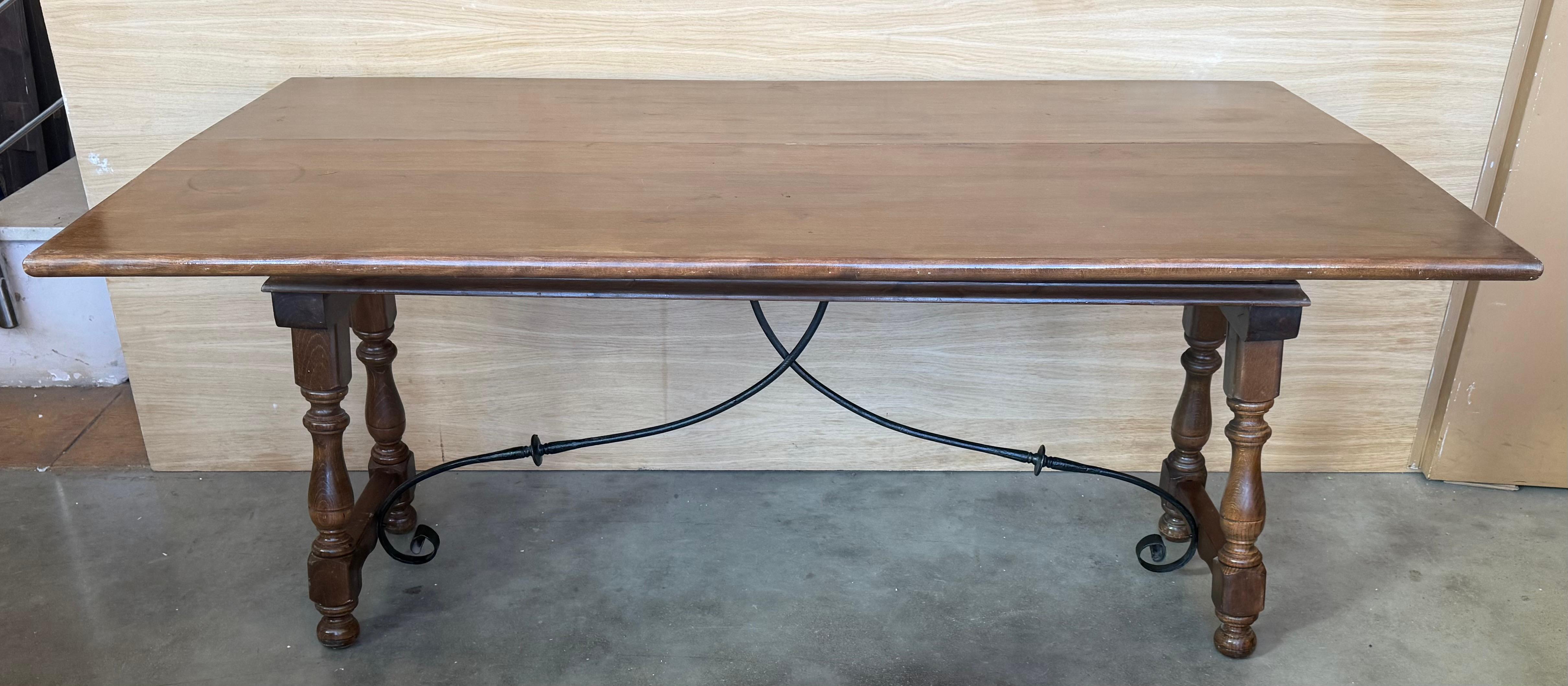 Early 20th Century Spanish Fold Out Console Table with Iron Stretcher & 3 Drawer For Sale 4