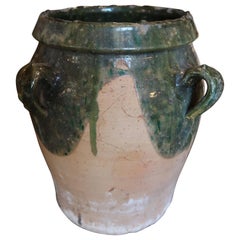 Early 20th Century Spanish Green and Brown Glazed Terracotta Vase