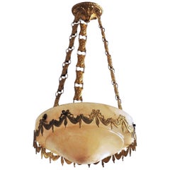 Early 20th Century Spanish Hand Carved Alabaster Pendant, Chandelier