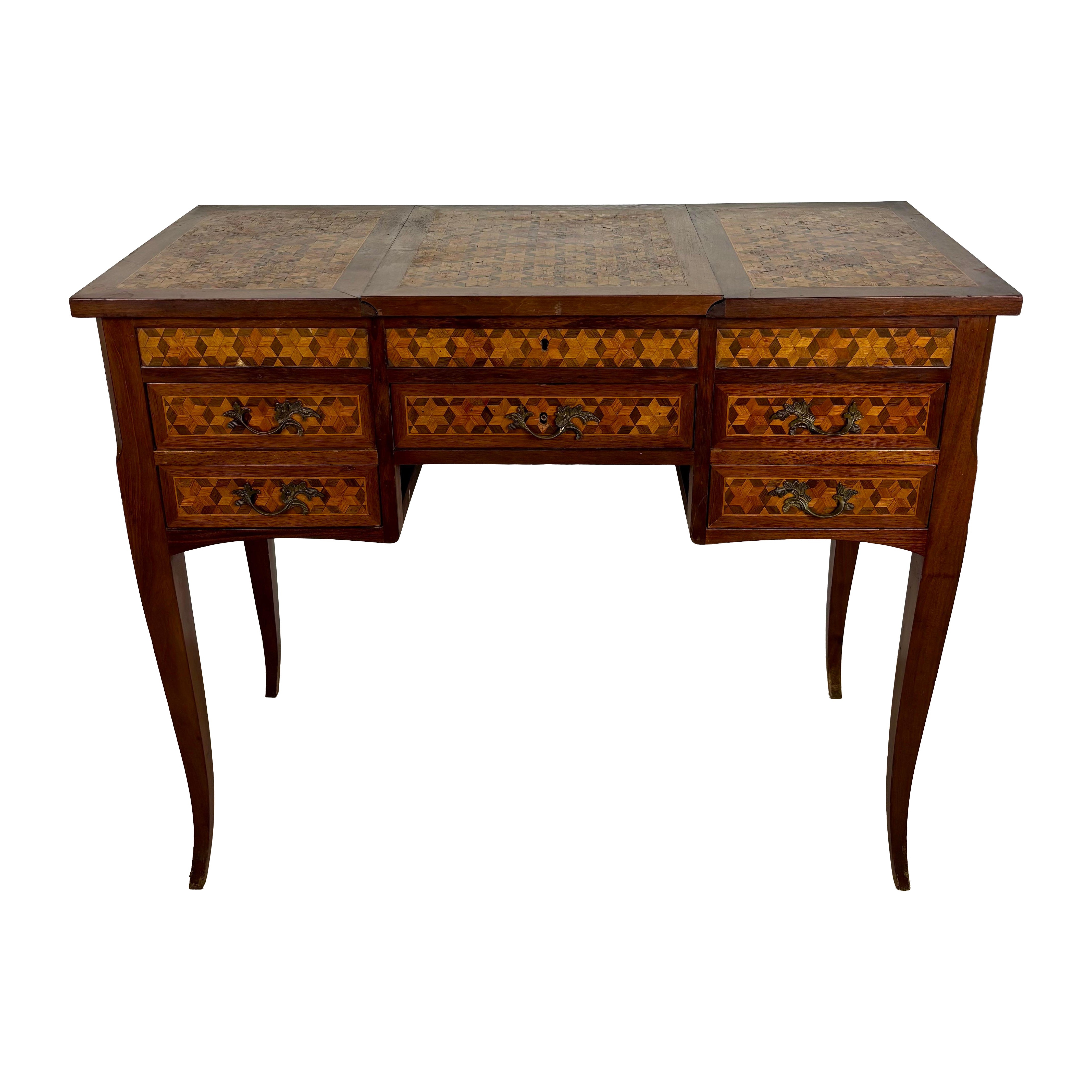 20th Century Spanish Marquetry Vanity Desk with Drop Leaves For Sale