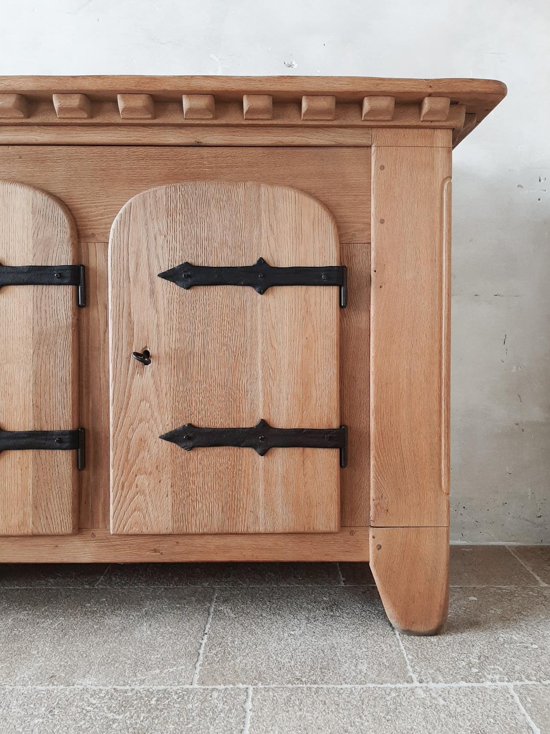 Wrought Iron Mid 20th Century Spanish Oak Credenza 1940s For Sale