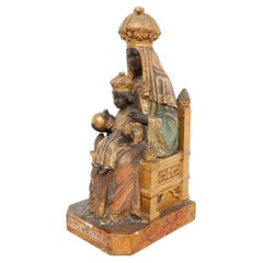 Early 20th Century Spanish Polychrome Montserrat Virgin Statue, Barcelona