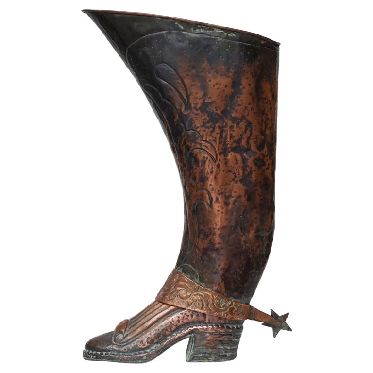 Early 20th Century Spanish Repoussé Copper Boot Umbrella and Walking