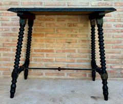Early 20th Century Spanish Side Table with Turned Legs and Iron Stretcher, 1920s