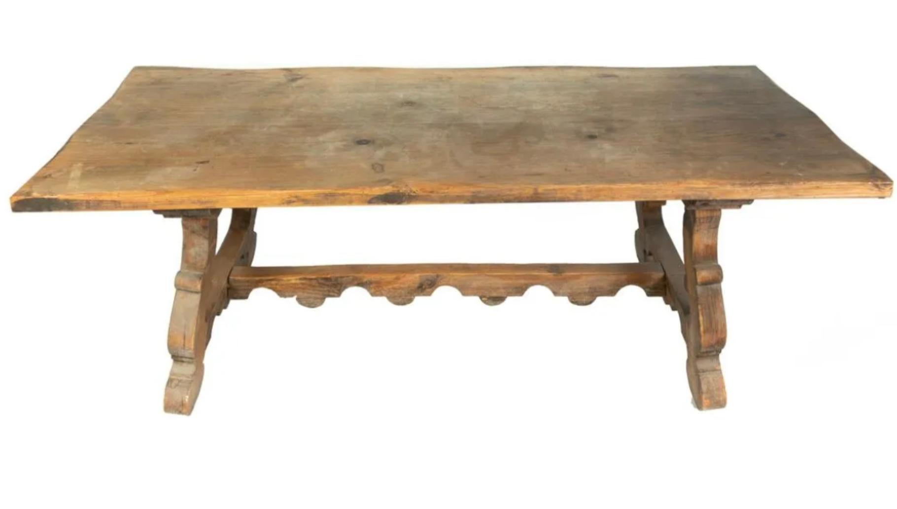 Early 20th century Rustic Spanish Colonial style Traditional dining table of lovely proportions. Years of use have given it a soft patina at the same time it is still in excellent condition and very sturdy. Wonderful in a large Kitchen or Dining