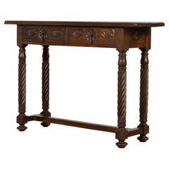 Early 20th Century Spanish Walnut Console Table with Barley Twist Legs