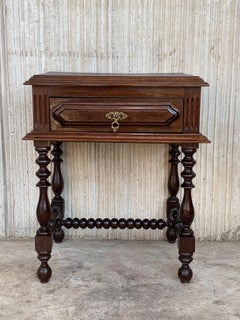 Early 20th Century Spanish Walnut Nightstands with One Drawer and Metal Hardwa