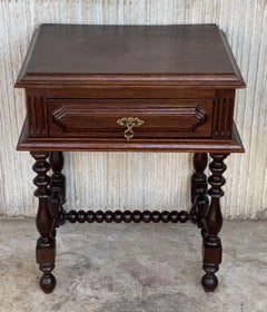 Early 20th Century Spanish Walnut Nightstands with One Drawer and Metal Hardwa